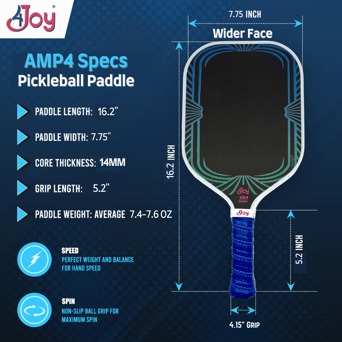 AMP4 Pickleball Paddle - Retro - 4Joy Paddles