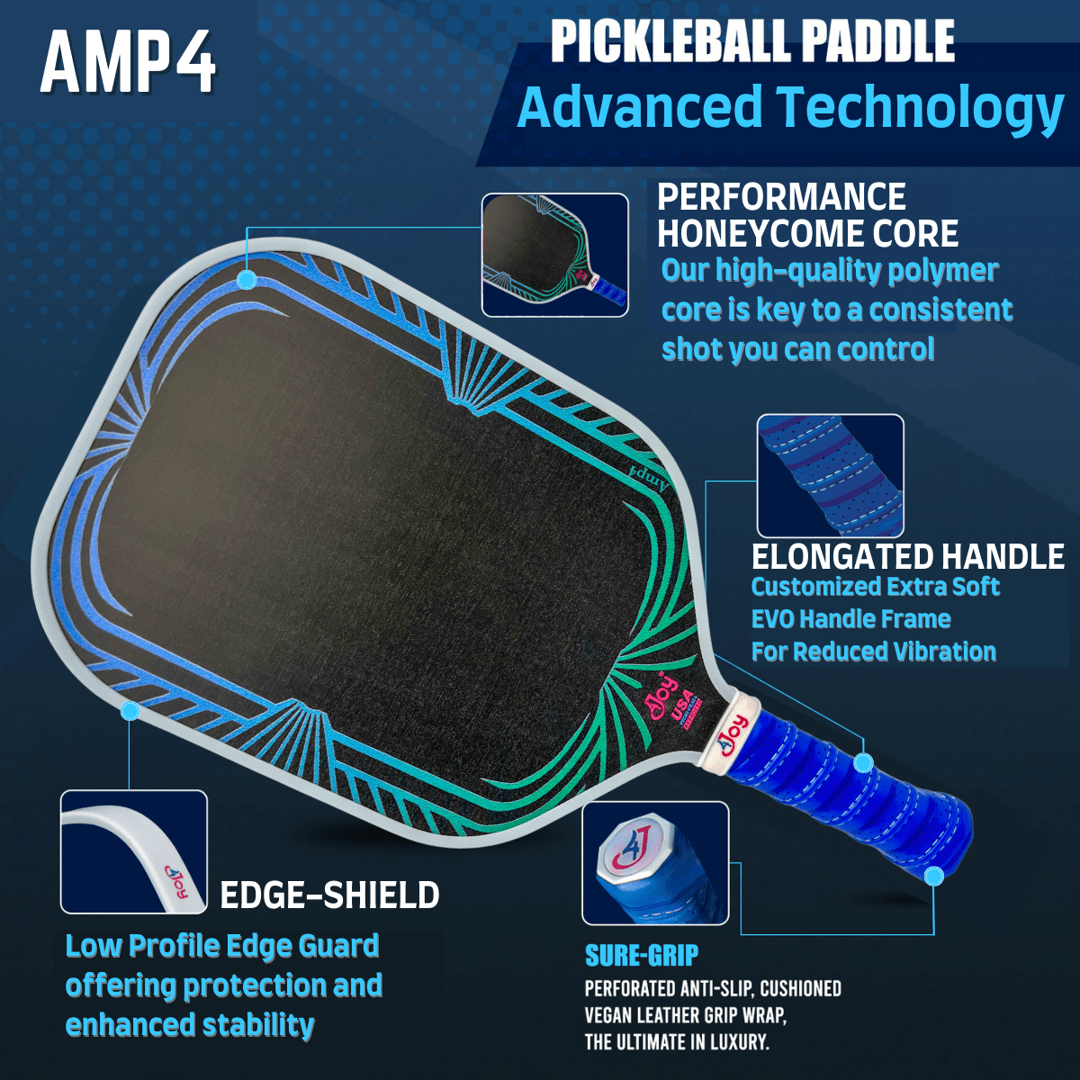 AMP4 Pickleball Paddle - Retro - 4Joy Paddles