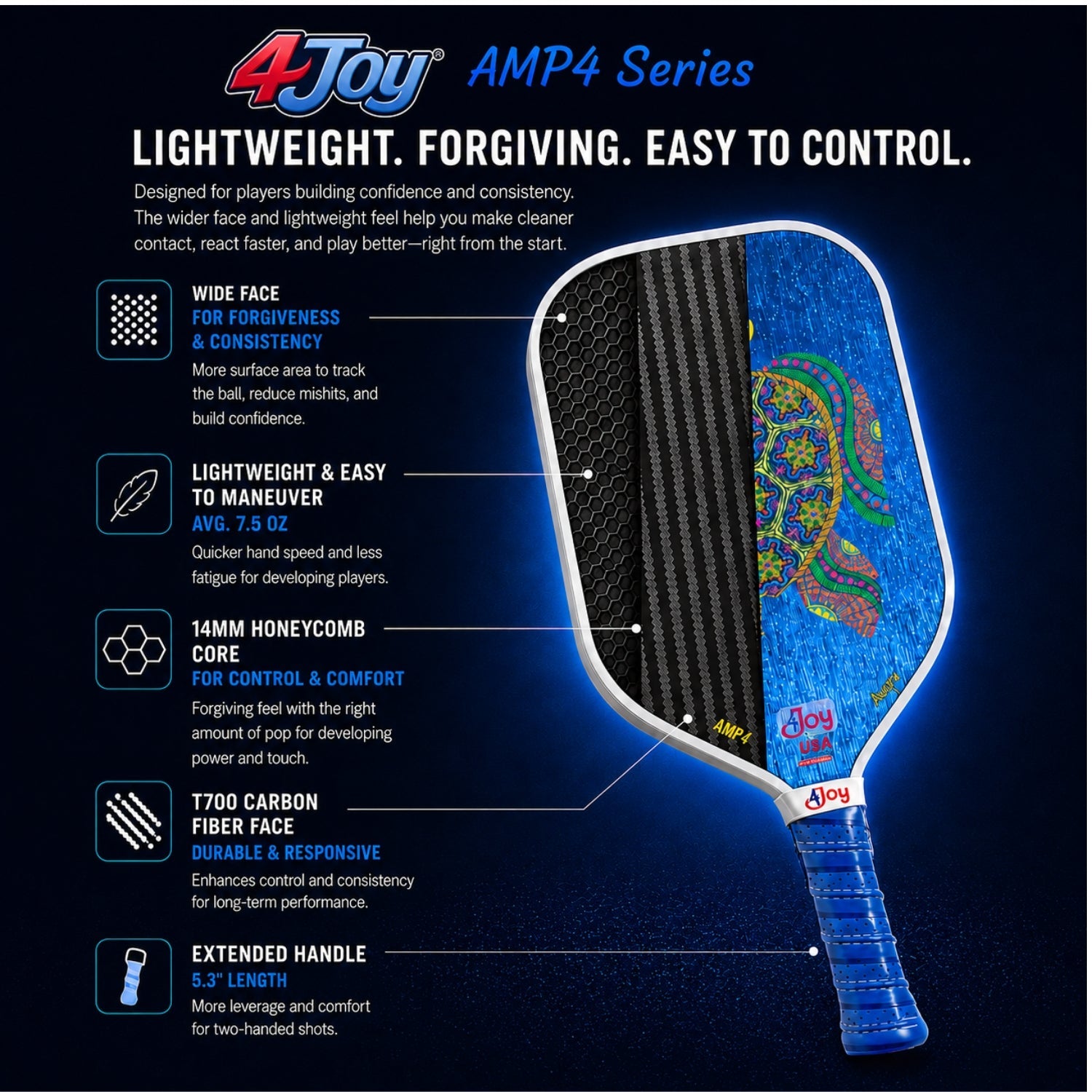 AMP4 Pickleball Paddle - Sunset - 4Joy Paddles