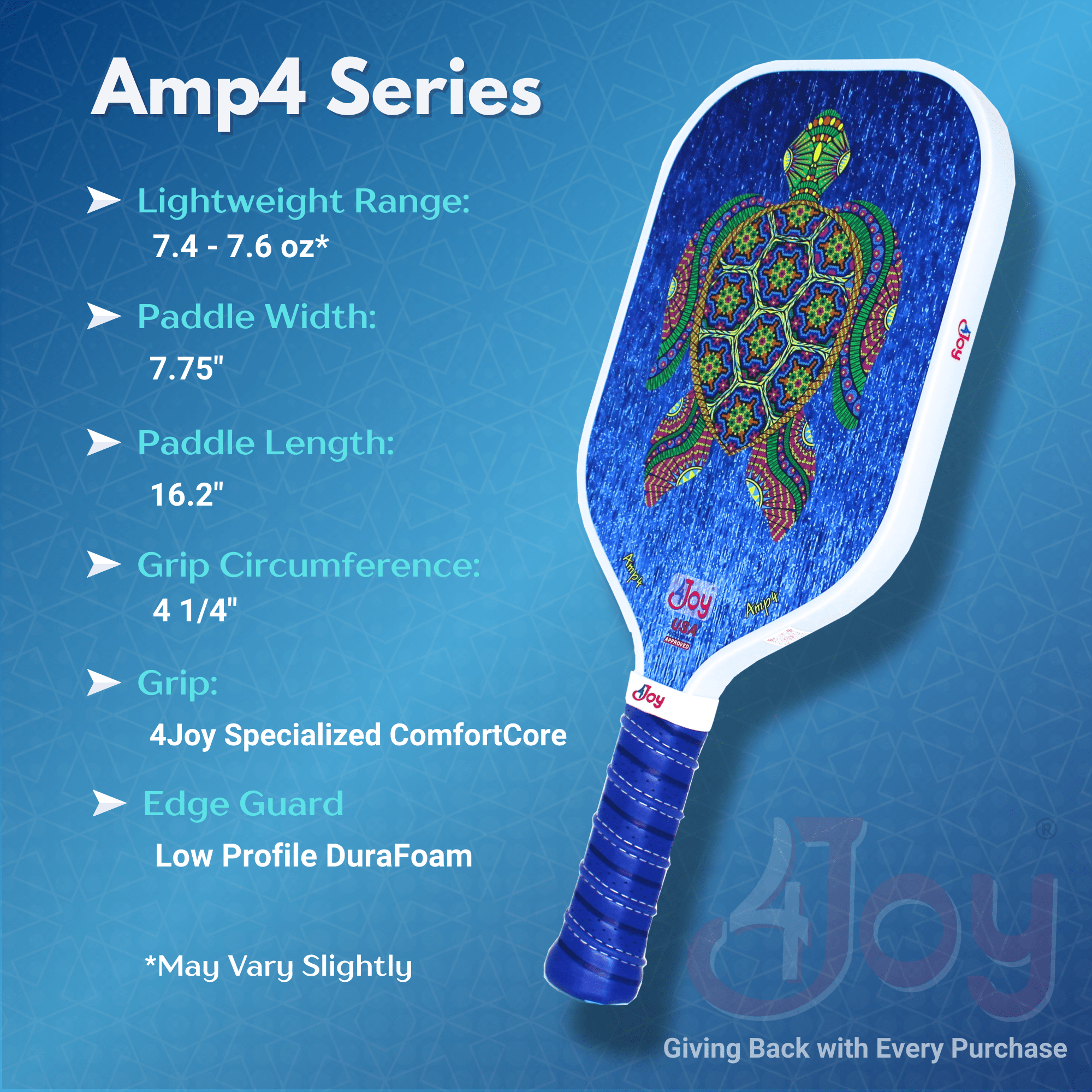 AMP4 Series Turtle Design Pickleball Paddle - 4Joy Paddles