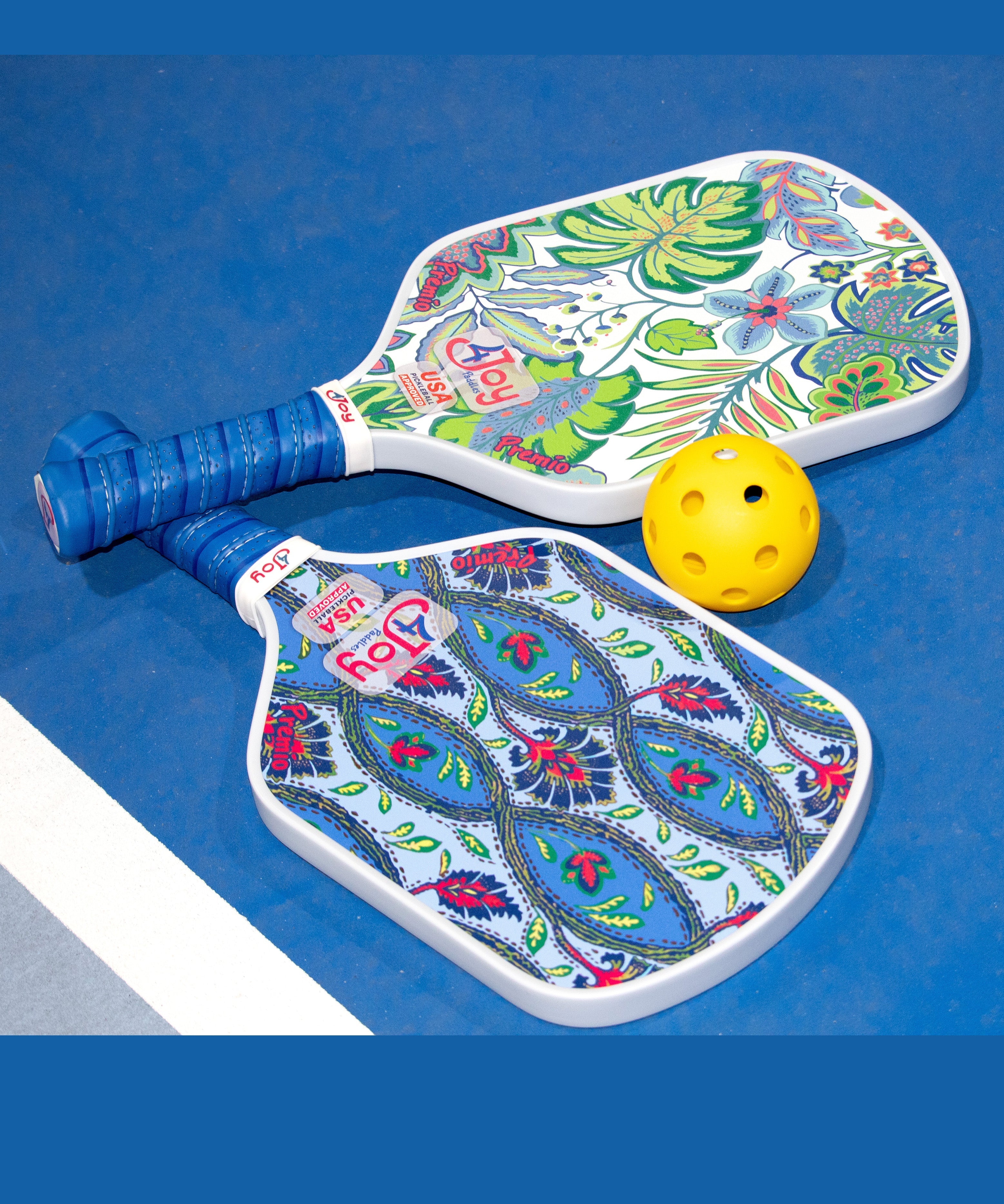 Pickleball Paddle Set - Damask and White Palm - Premio Series - 4Joy Paddles