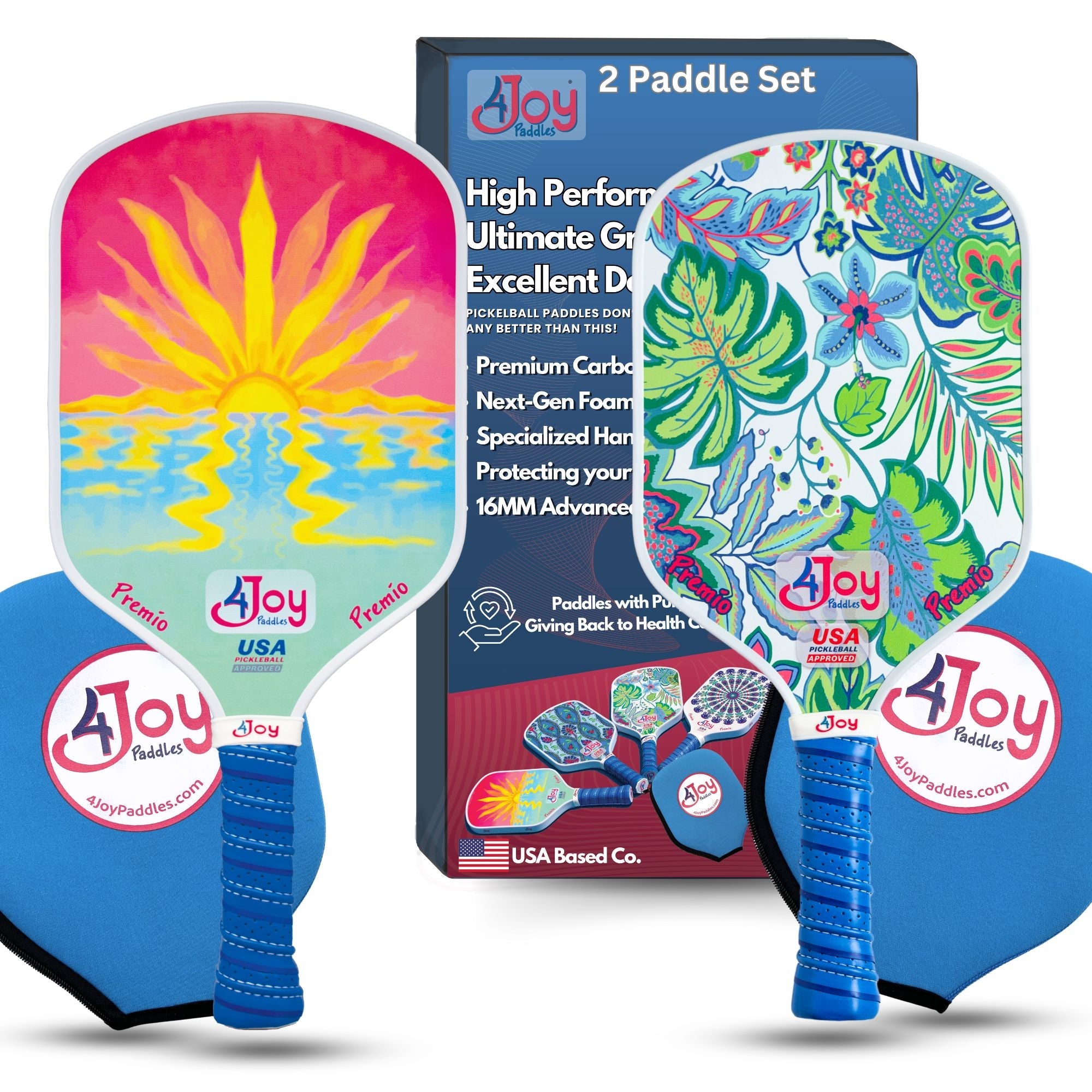 Pickleball Paddle Set - Sunset and Palm - Premio Series - 4Joy Paddles