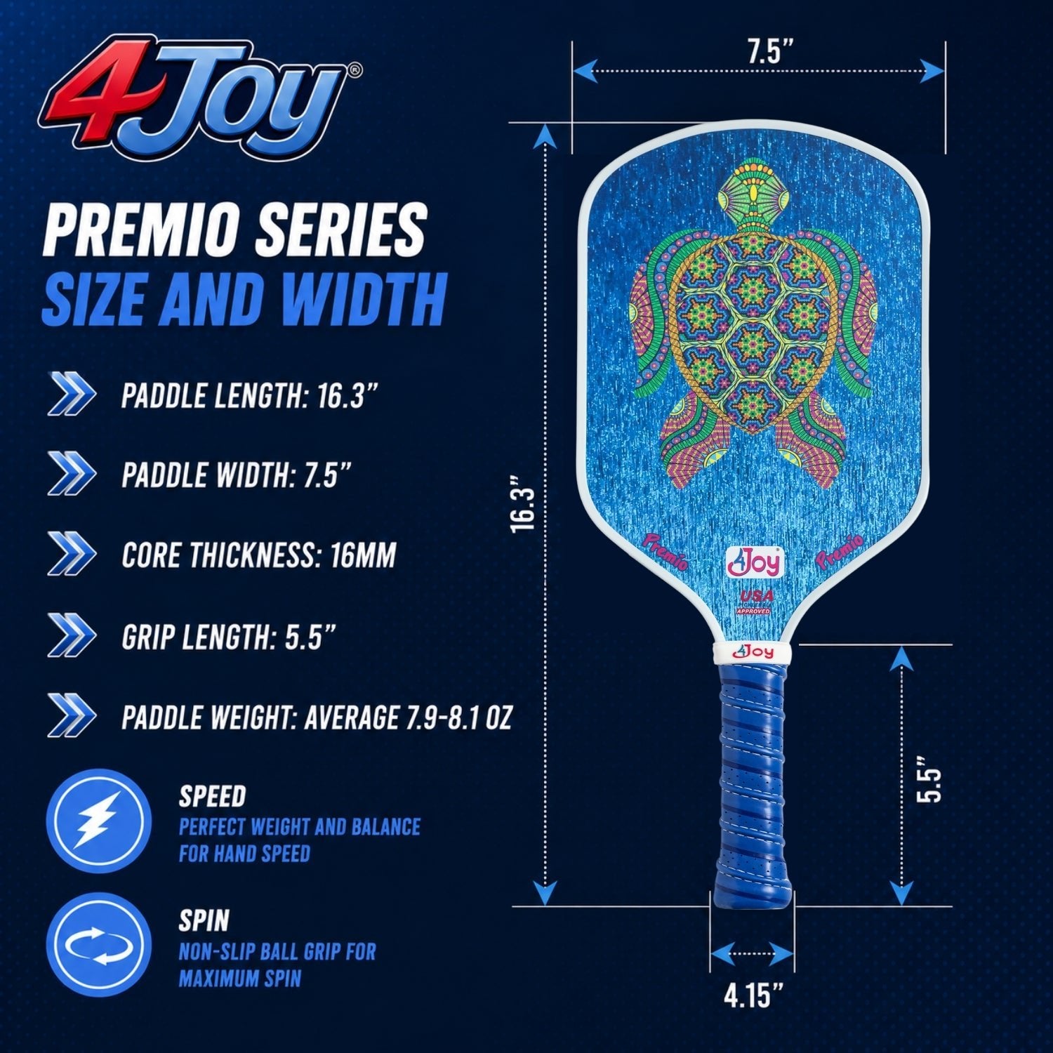 Turtle 4Joy Pickleball Paddle Premio Series - 4Joy Paddles