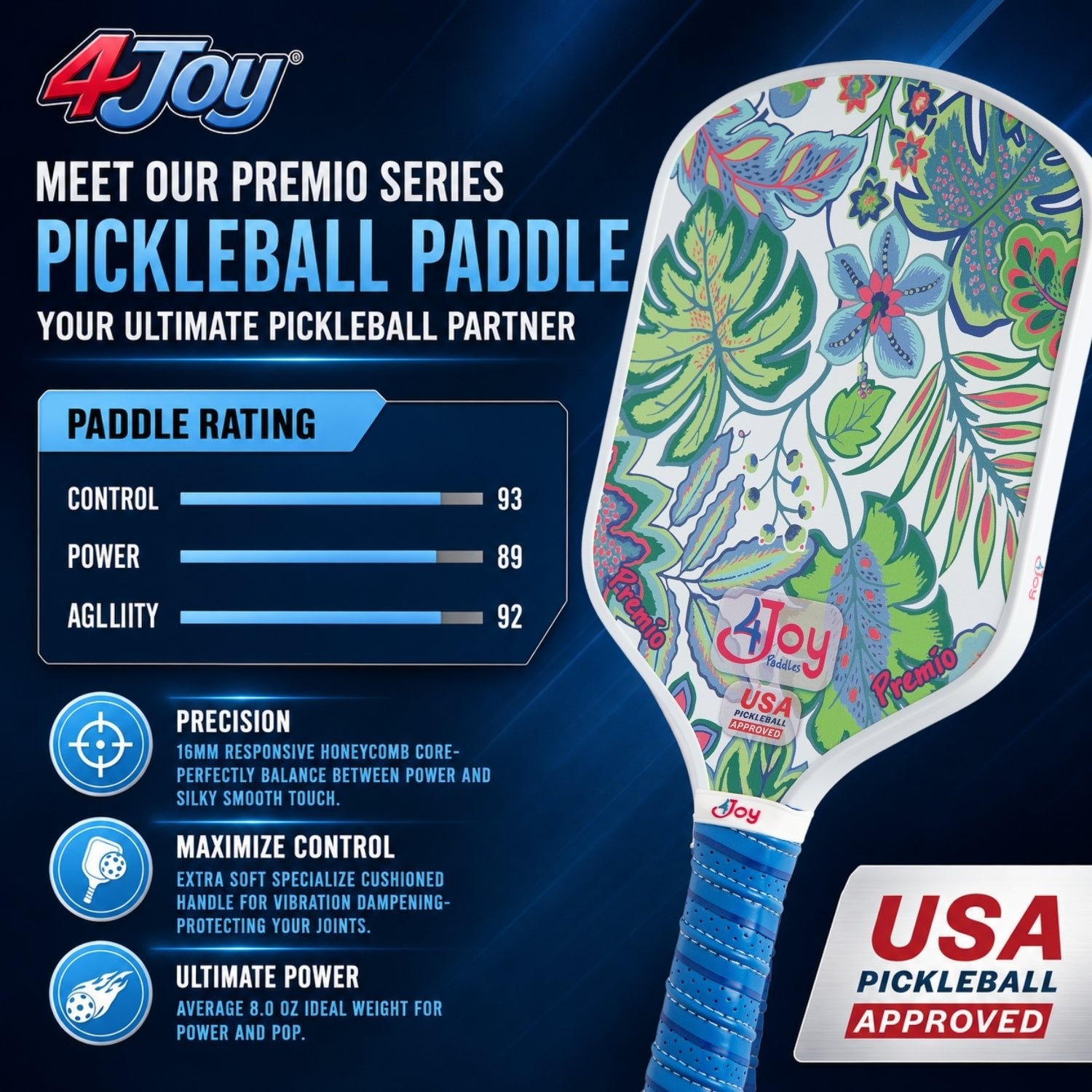 White Palm 4Joy Pickleball Paddle Premio Series - 4Joy Paddles