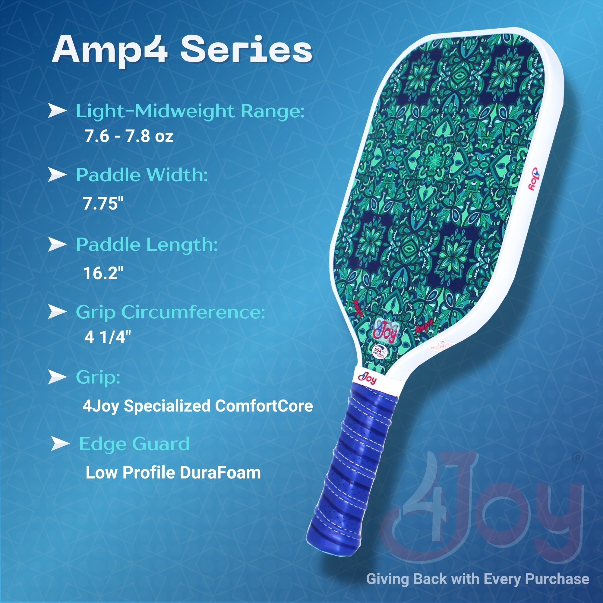 AMP4 Pickleball Paddle - Green Forest - 4Joy Paddles