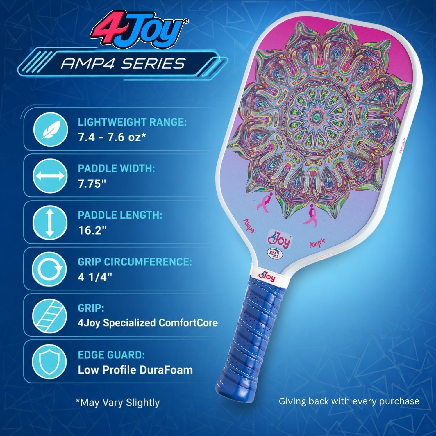 AMP4 Pickleball Paddle - Special Edition DinkforPink - 4Joy Paddles