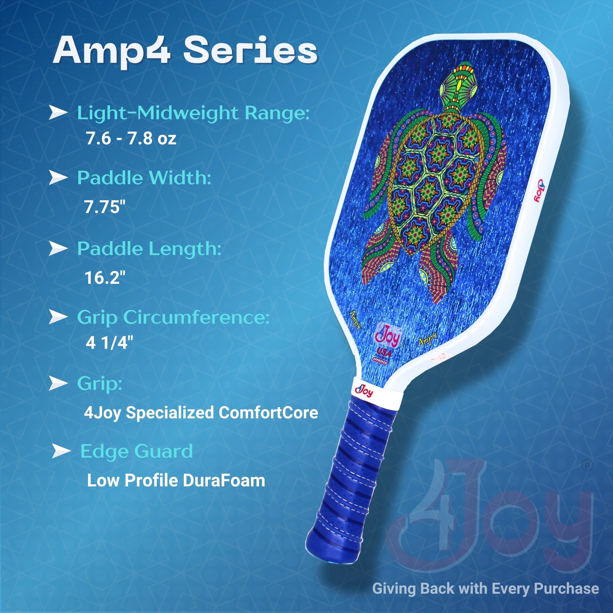 AMP4 Series Turtle Design Pickleball Paddle - 4Joy Paddles