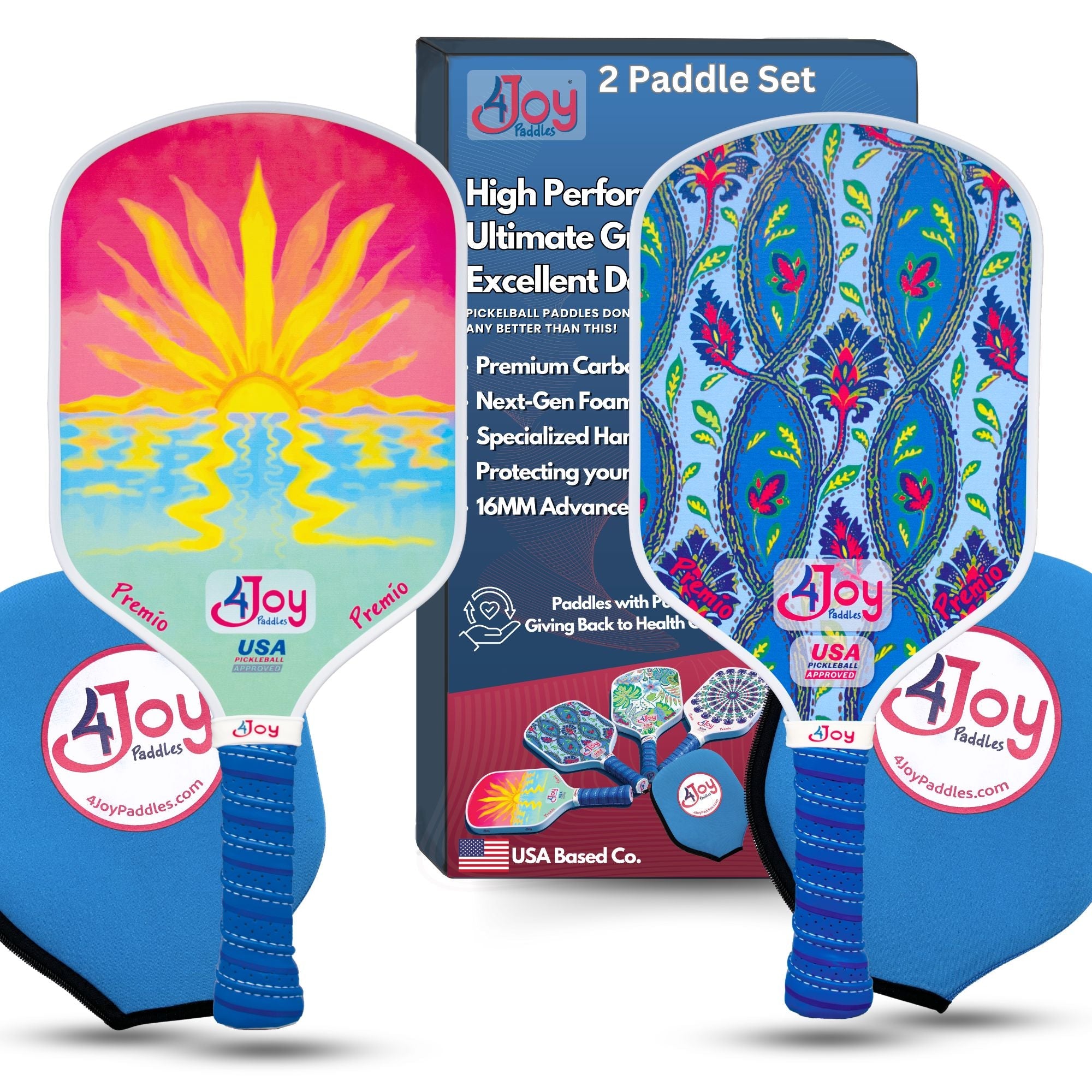 Pickleball Paddle Set - Sunset and Damask - Premio Series - 4Joy Paddles