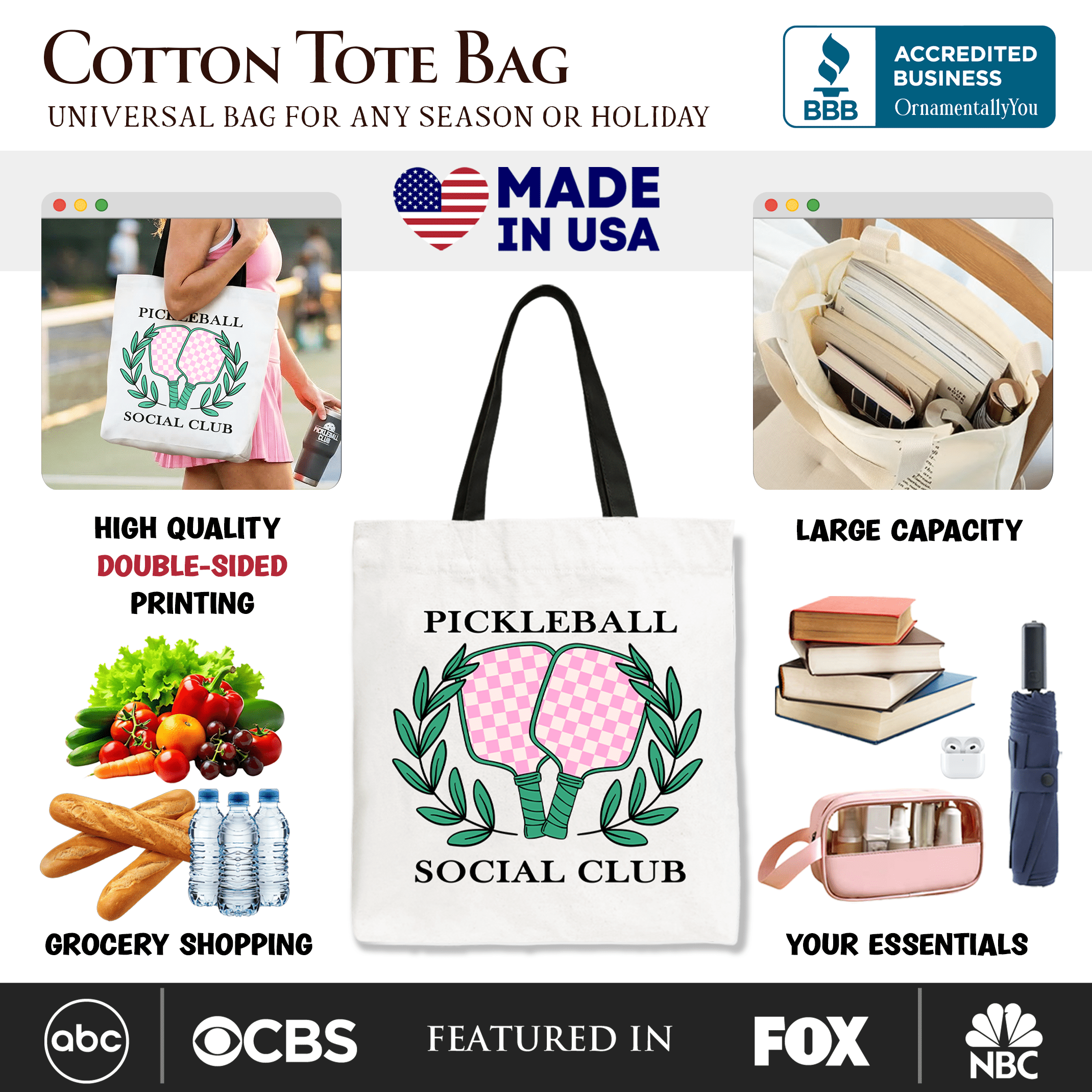 Pickleball Social Club Tote Bag, Cute Retro Girly Sporty Gift Shopper - 4Joy Paddles