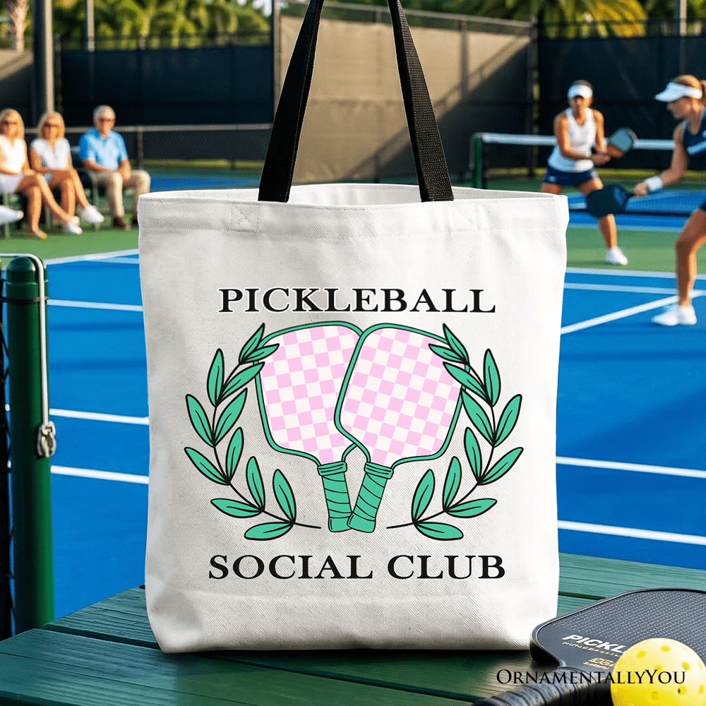 Pickleball Social Club Tote Bag, Cute Retro Girly Sporty Gift Shopper - 4Joy Paddles