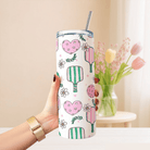 Pink Retro Pickleball 20oz Tumbler With Lid and Stainless Steel Straw, Travel Mug Gift - 4Joy Paddles