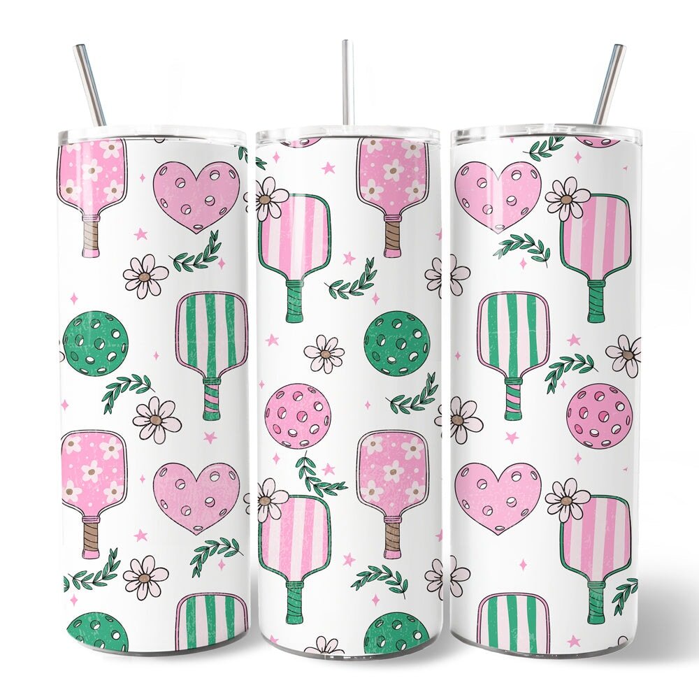 Pink Retro Pickleball 20oz Tumbler With Lid and Stainless Steel Straw, Travel Mug Gift - 4Joy Paddles