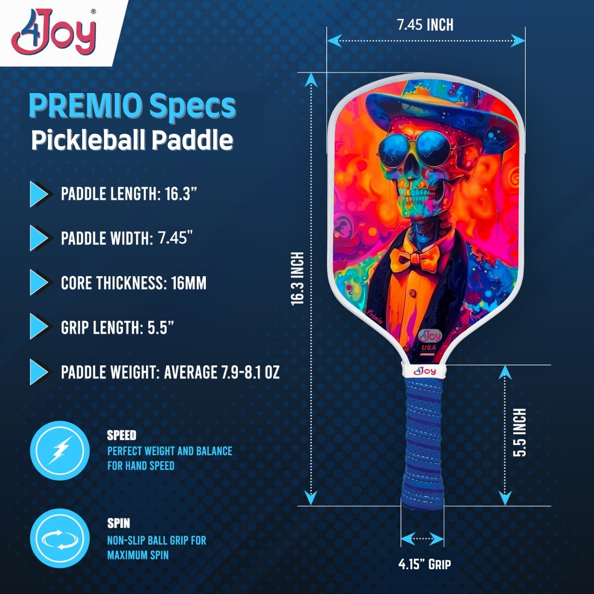 SlimJim 4Joy Pickleball Paddle Premio Series - 4Joy Paddles