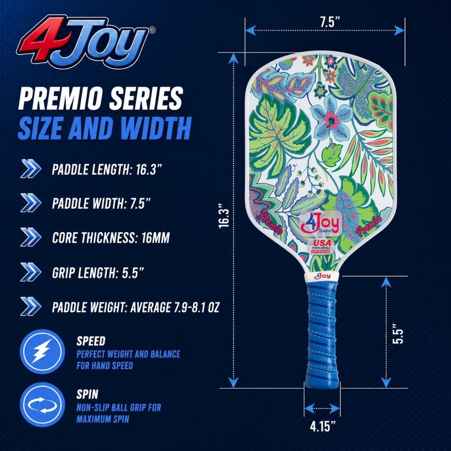 White Palm 4Joy Pickleball Paddle Premio Series - 4Joy Paddles